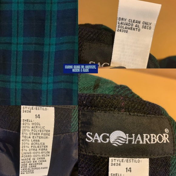 VINTAGE 1990'S SAG HARBOR BLUE & GREEN PLAID WOOL BLEND JUMPER DRESS (14) - Picture 10 of 12